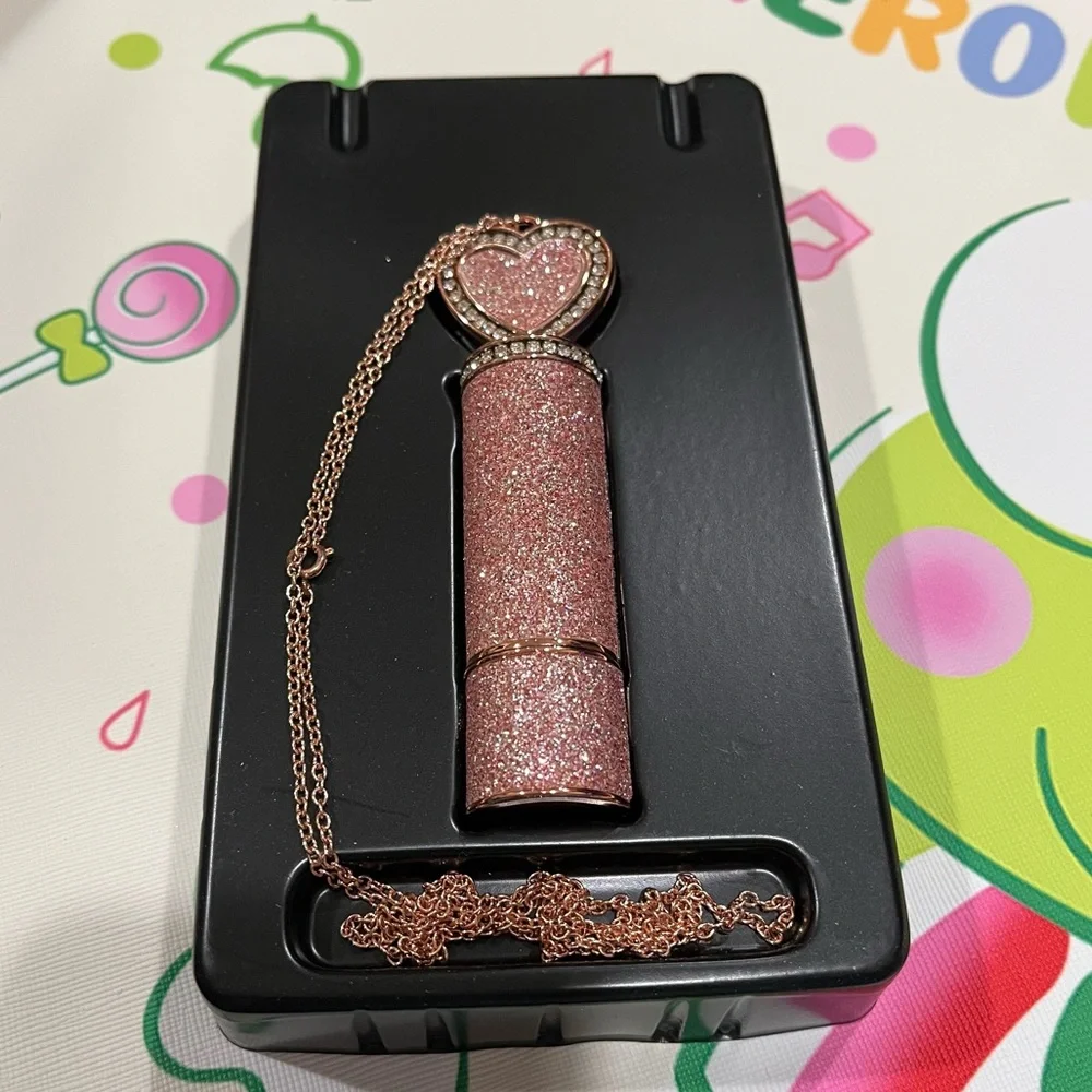 Red Lipstick in a Glittery Pink Tube with a Mirror Heart on Top - NIB - Picture 6 of 16